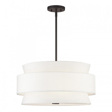 Livex Lighting Fontana 5 Light Bronze Pendant Chandelier with Hand Crafted Off-White Fabric Hardback Shades 60025-07