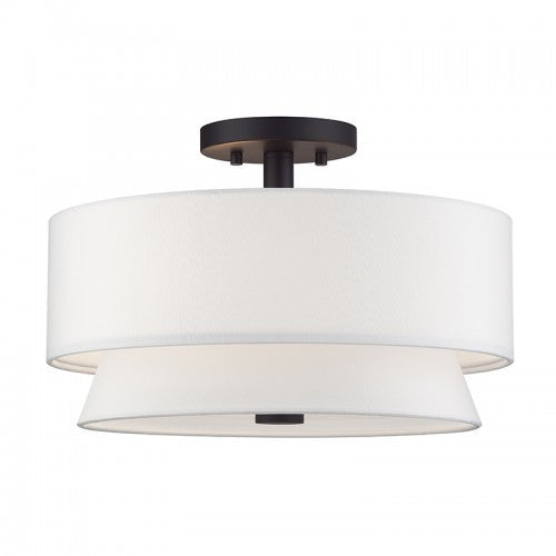 Livex Lighting Fontana 3 Light Bronze Large Semi-Flush with Hand Crafted Off-White Fabric Hardback Shades 60026-07