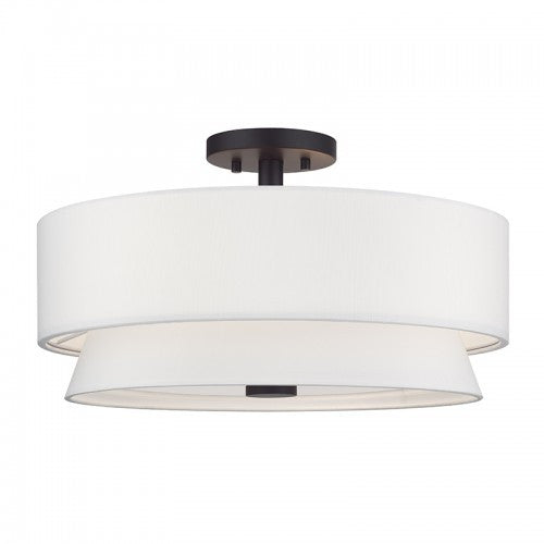 Livex Lighting Fontana 4 Light Bronze Large Semi-Flush with Hand Crafted Off-White Fabric Hardback Shades 60027-07