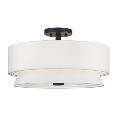 Livex Lighting Fontana 4 Light Bronze Large Semi-Flush with Hand Crafted Off-White Fabric Hardback Shades 60027-07