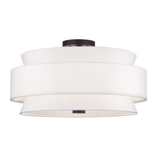 Livex Lighting Fontana 5 Light Bronze Large Semi-Flush with Hand Crafted Off-White Fabric Hardback Shades 60028-07