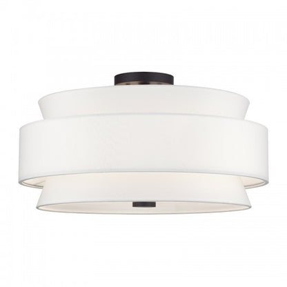 Livex Lighting Fontana 5 Light Bronze Large Semi-Flush with Hand Crafted Off-White Fabric Hardback Shades 60028-07