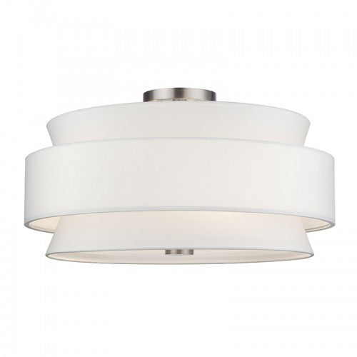 Livex Lighting Fontana 5 Light Brushed Nickel Large Semi-Flush with Hand Crafted Off-White Fabric Hardback Shades 60028-91