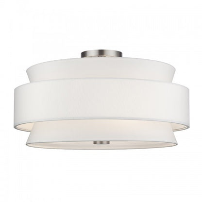 Livex Lighting Fontana 5 Light Brushed Nickel Large Semi-Flush with Hand Crafted Off-White Fabric Hardback Shades 60028-91