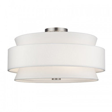 Livex Lighting Fontana 5 Light Brushed Nickel Large Semi-Flush with Hand Crafted Off-White Fabric Hardback Shades 60028-91