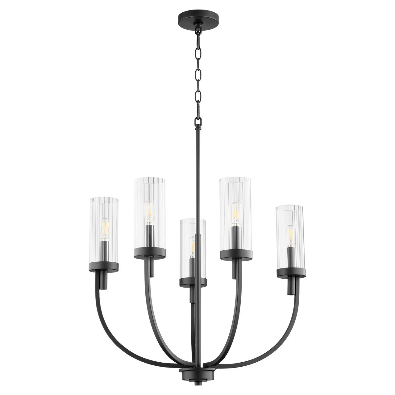 Quorum Ladin Chandelier in Textured Black w/ Clear Fluted Glass 601-5-69