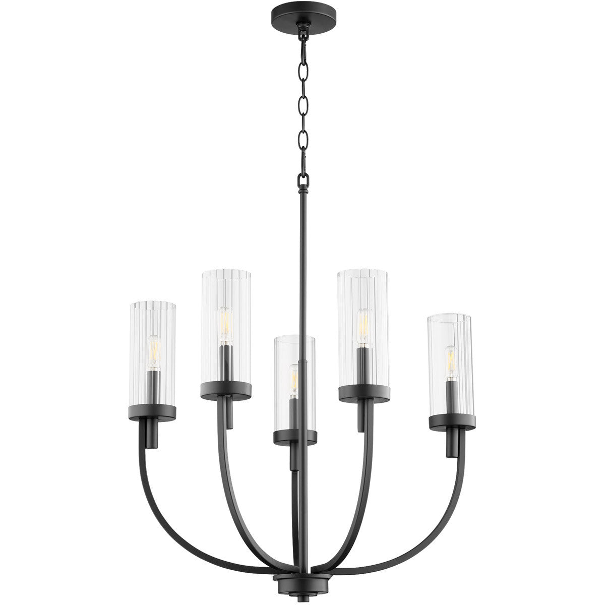 Quorum Ladin Chandelier in Textured Black w/ Clear Fluted Glass 601-5-69