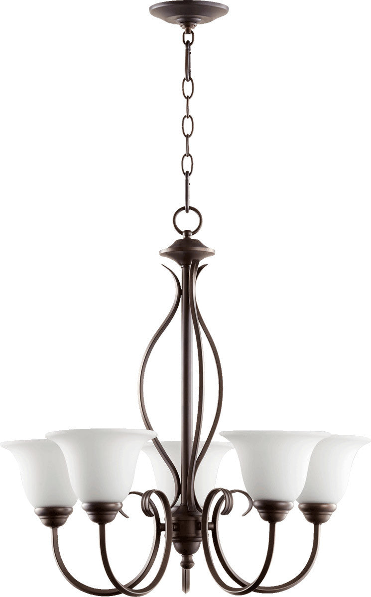 Quorum Spencer Chandelier in Oiled Bronze with Satin Opal 6010-5-186