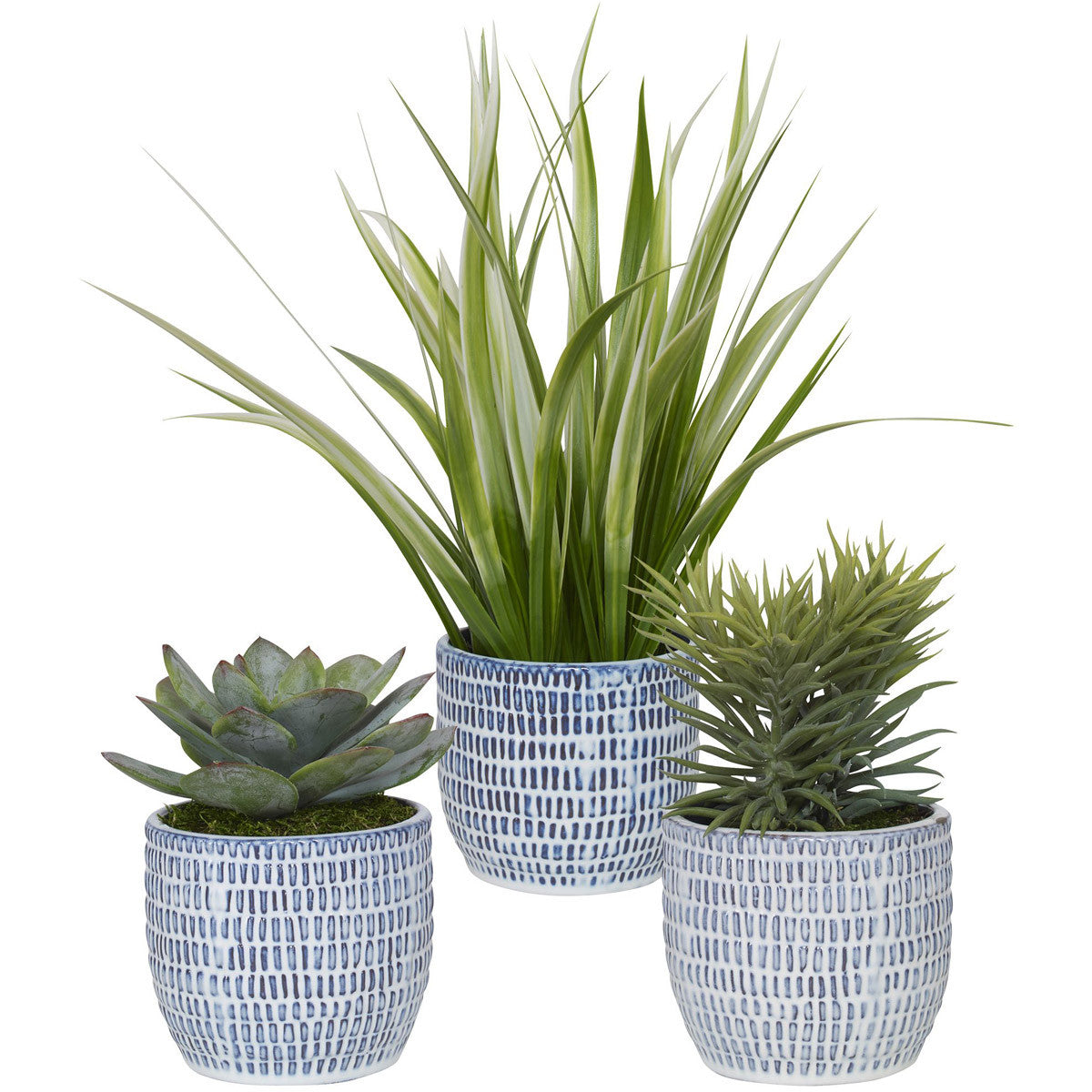 Uttermost Puebla Greenery In Blue & White Pots, S/3 60192