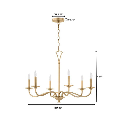 Quorum  Maryse 6 Light Chandlier - Aged Brass 6021-6-80