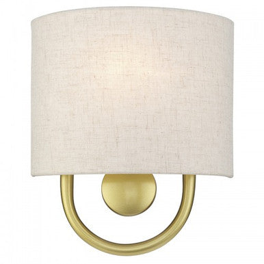 Livex Lighting Stratton 1 Light Soft Gold ADA Sconce with Hand Crafted Oatmeal Fabric Shade with White Fabric Inside 60271-33