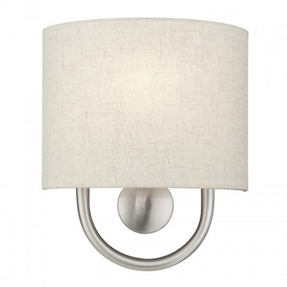 Livex Lighting Stratton 1 Light Brushed Nickel ADA Sconce with Hand Crafted Oatmeal Fabric Shade with White Fabric Inside 60271-91