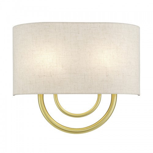 Livex Lighting Stratton 2 Light Soft Gold ADA Sconce with Hand Crafted Oatmeal Fabric Shade with White Fabric Inside 60272-33