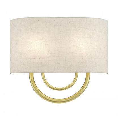 Livex Lighting Stratton 2 Light Soft Gold ADA Sconce with Hand Crafted Oatmeal Fabric Shade with White Fabric Inside 60272-33