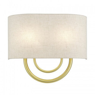 Livex Lighting Stratton 2 Light Soft Gold ADA Sconce with Hand Crafted Oatmeal Fabric Shade with White Fabric Inside 60272-33