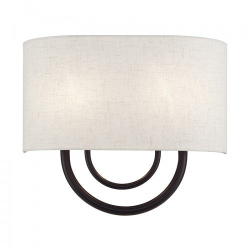 Livex Lighting Stratton 2 Light English Bronze ADA Sconce with Hand Crafted Oatmeal Fabric Shade with White Fabric Inside 60272-92