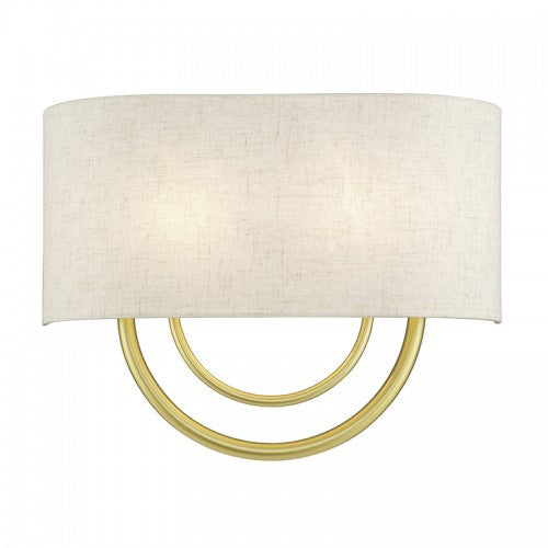 Livex Lighting Stratton 2 Light Soft Gold Large ADA Sconce with Hand Crafted Oatmeal Fabric Shade with White Fabric Inside 60273-33