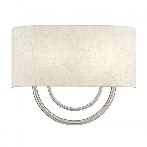 Livex Lighting Stratton 2 Light Brushed Nickel Large ADA Sconce with Hand Crafted Oatmeal Fabric Shade with White Fabric Inside 60273-91