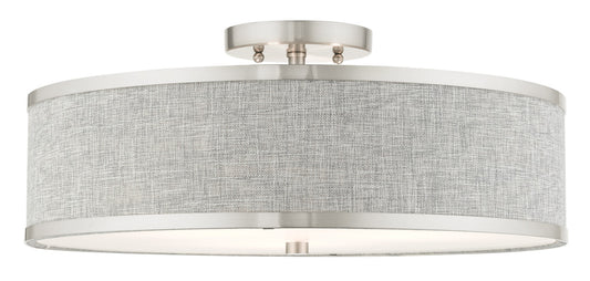 Livex Lighting Park Ridge Collection  3 Light Brushed Nickel Semi Flush in Brushed Nickel 60425-91