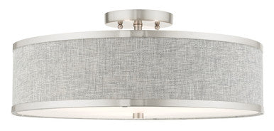 Livex Lighting Park Ridge Collection  3 Light Brushed Nickel Semi Flush in Brushed Nickel 60425-91