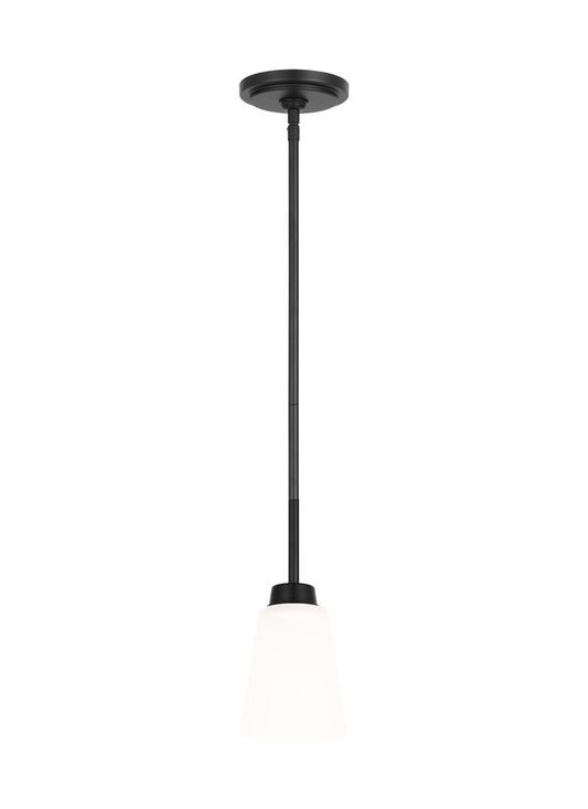 Generation Lighting  Kerrville 1-light ceiling pendant in midnight black with satin etched glass shade with LED bulbs 6115201EN3-112