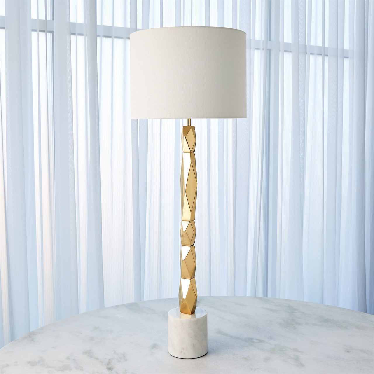 Global Views Facet Block Table Lamp in Brass in Tall RT9.90021