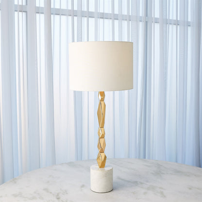 Global Views Facet Block Table Lamp in Brass in Short RT9.90022