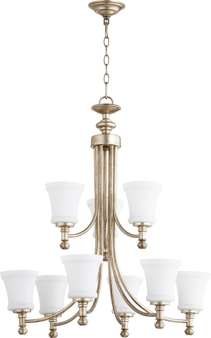 Quorum Rossington Chandelier in Aged Silver Leaf 6122-9-160