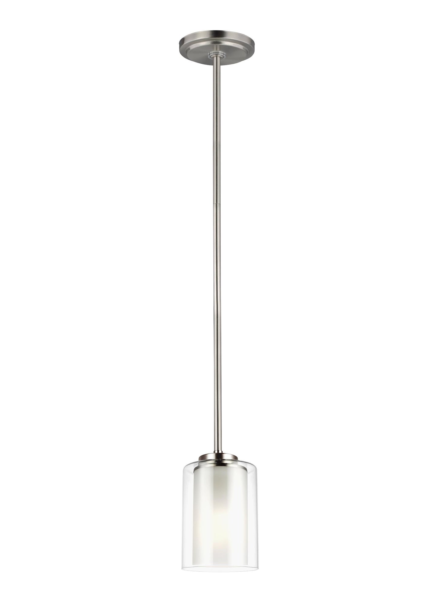 Generation Lighting Elmwood Park traditional 1-light LED indoor dimmable ceiling hanging single pendant light in brushed nickel silver finish with satin etched glass shade and clear glass shade 6137301EN3-962