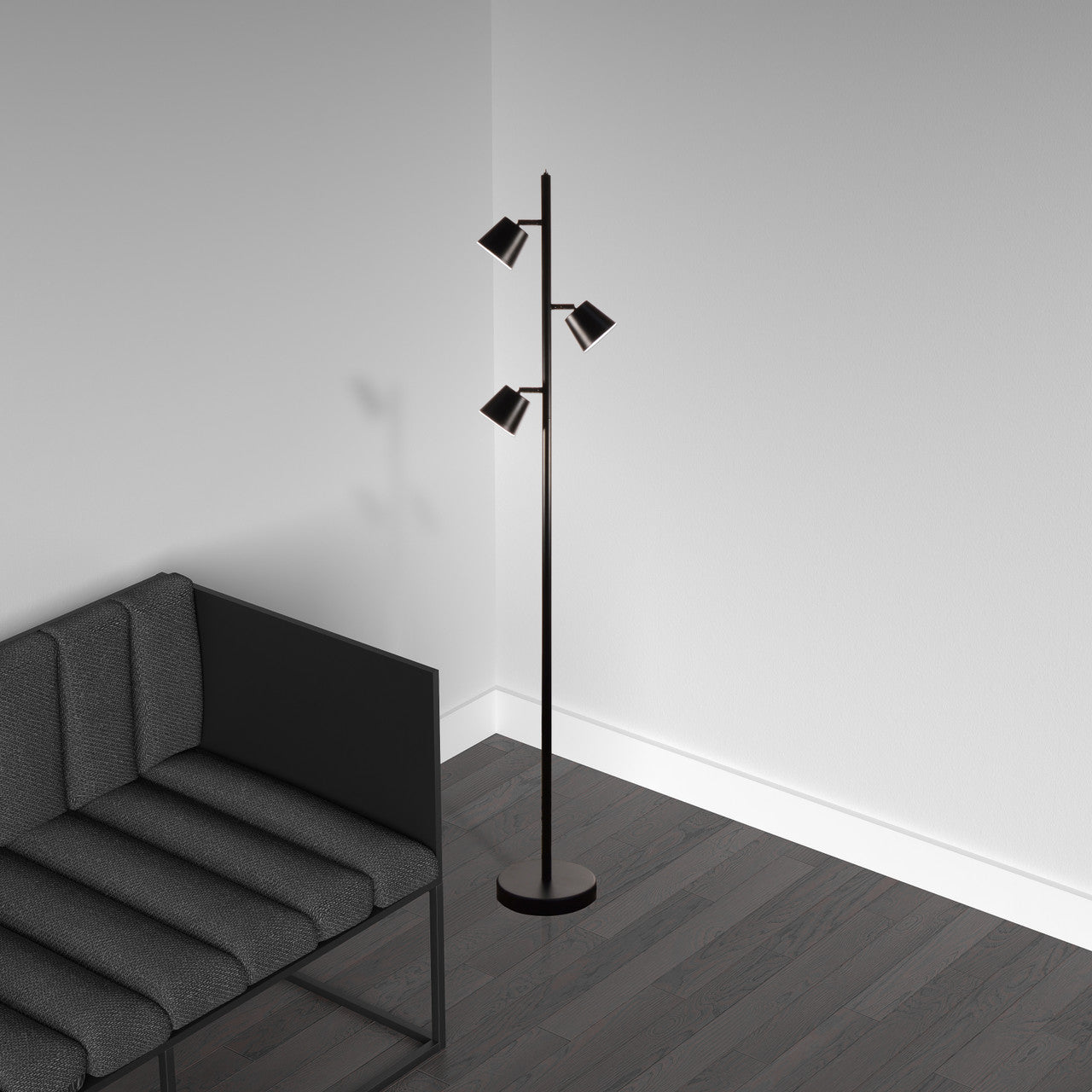 Dainolite 3 Light LED Floor Lamp, Matte Black Finish 625LEDF-BK