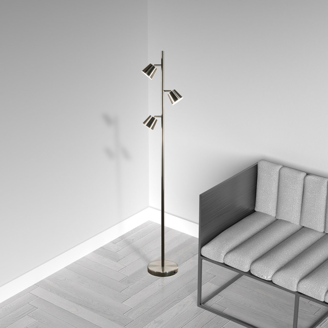 Dainolite 3 Light LED Floor Lamp, Satin Chrome Finish 625LEDF-SC