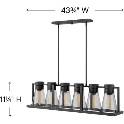 Hinkley Lighting Refinery Six Light Linear Black with Smoked glass 63306BK-SM