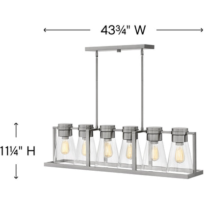 Hinkley Lighting Refinery Six Light Linear Brushed Nickel with Clear glass Clear Seedy Glass 63306BN-CL