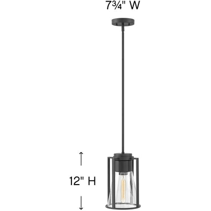 Hinkley Lighting Refinery Small Pendant Black with Clear glass Clear Seedy Glass 63307BK-CL