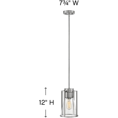 Hinkley Lighting Refinery Small Pendant Brushed Nickel with Clear glass Clear Seedy Glass 63307BN-CL