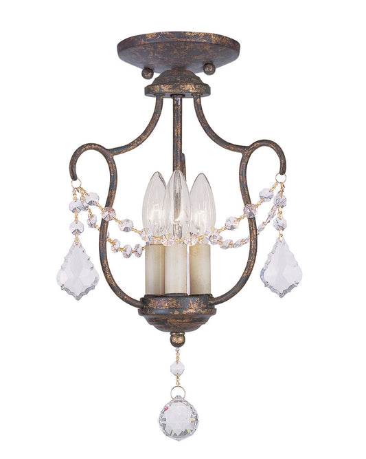 Livex Lighting Chesterfield Collection 3 Light VBR Chain Hang/Ceiling Mount in Hand Applied Venetian Golden Bronze 6420-71