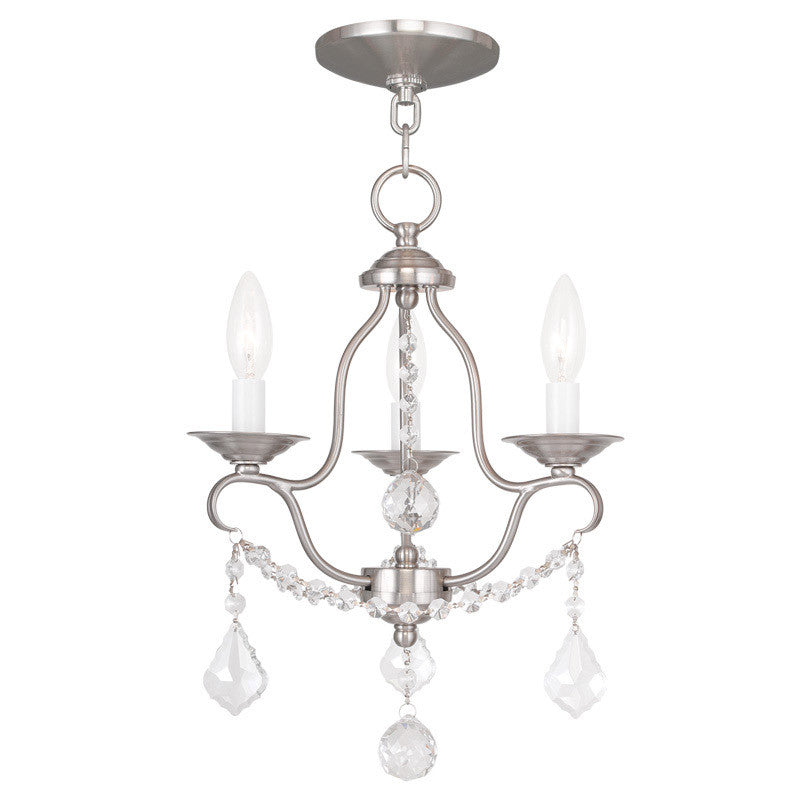 Livex Lighting Chesterfield Collection 3 Light Brushed Nickel Mini Chandelier in Brushed Nickel 6423-91