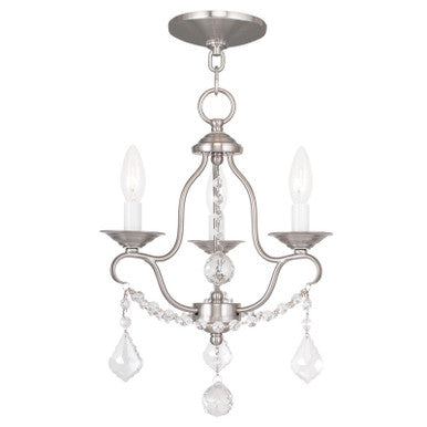 Livex Lighting Chesterfield Collection 3 Light Brushed Nickel Mini Chandelier in Brushed Nickel 6423-91