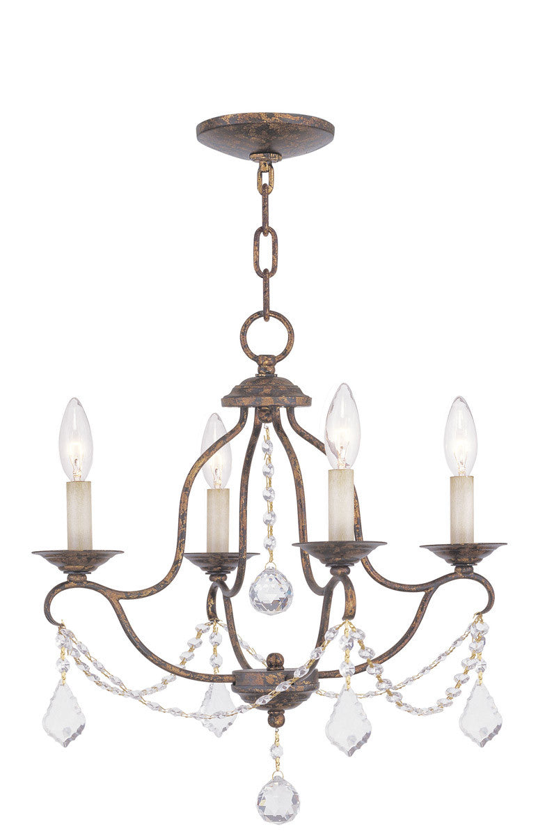 Livex Lighting Chesterfield Collection 4 Light VBR Mini Chandelier in Hand Applied Venetian Golden Bronze 6424-71