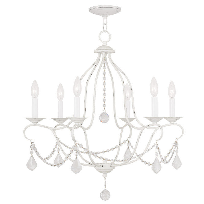 Livex Lighting Chesterfield Collection 6 Light Antique White Chandelier in Antique White 6426-60