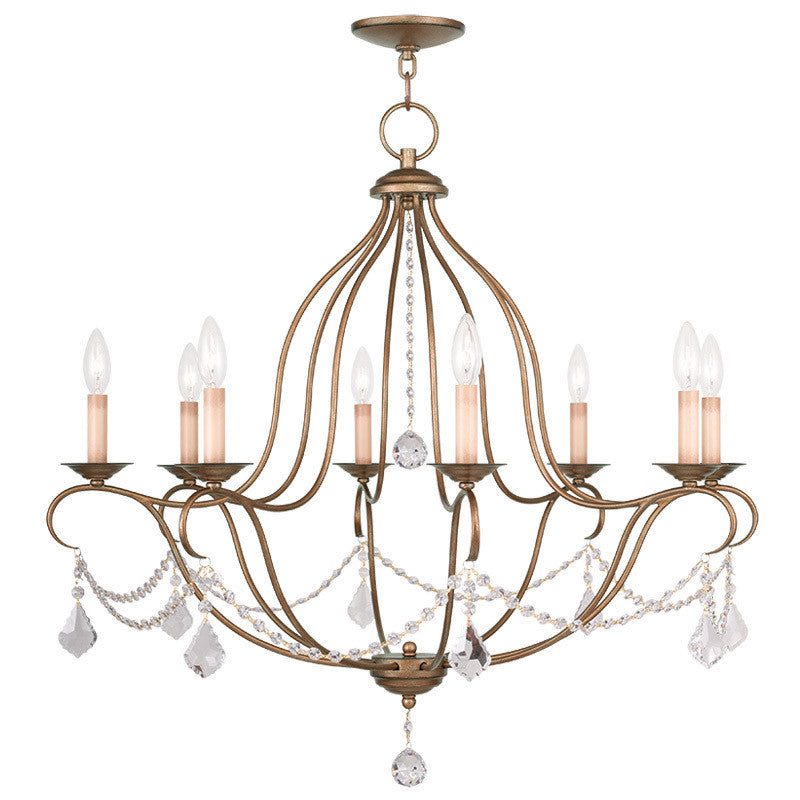 Livex Lighting Chesterfield Collection 8 Light Antique Gold Leaf Chandelier in Antique Gold Leaf 6428-48