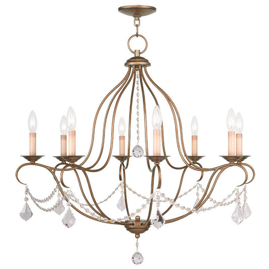 Livex Lighting Chesterfield Collection 8 Light Antique Gold Leaf Chandelier in Antique Gold Leaf 6428-48