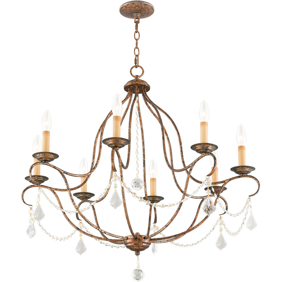 Livex Lighting Chesterfield Collection 8 Light VBR Chandelier in Hand Applied Venetian Golden Bronze 6428-71