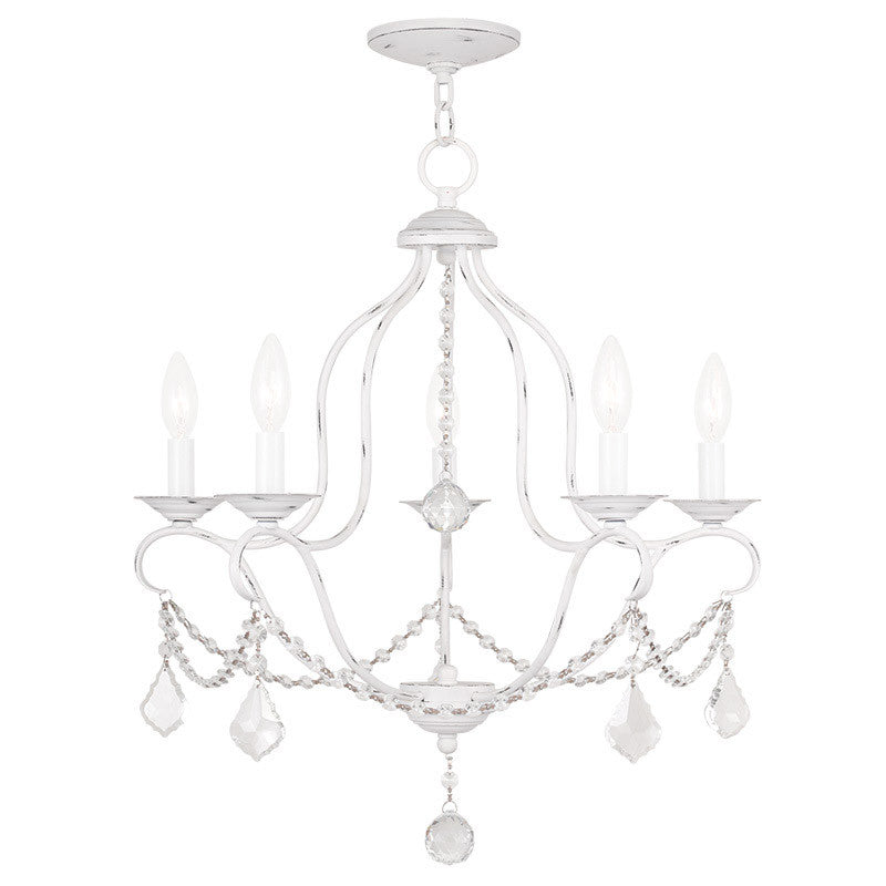 Livex Lighting Chesterfield Collection 5 Light Antique White Chandelier in Antique White 6435-60