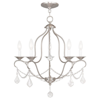 Livex Lighting Chesterfield Collection 5 Light Brushed Nickel Chandelier in Brushed Nickel 6435-91