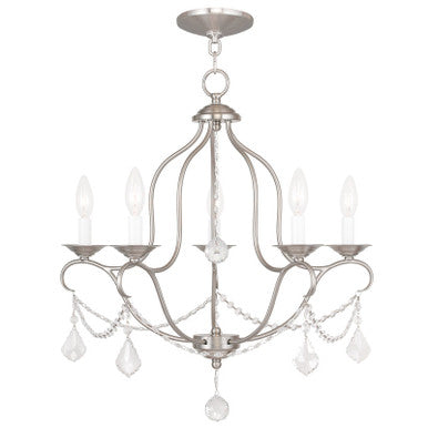 Livex Lighting Chesterfield Collection 5 Light Brushed Nickel Chandelier in Brushed Nickel 6435-91