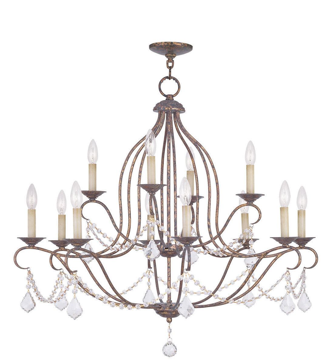 Livex Lighting Chesterfield Collection 12 Light VBR Chandelier in Hand Applied Venetian Golden Bronze 6438-71