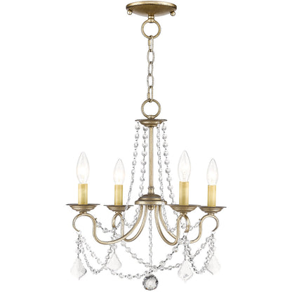 Livex Lighting Pennington Collection 4 Light ASL Chain Hang/Ceiling Mount in Hand Painted Antique Silver Leaf 6514-73