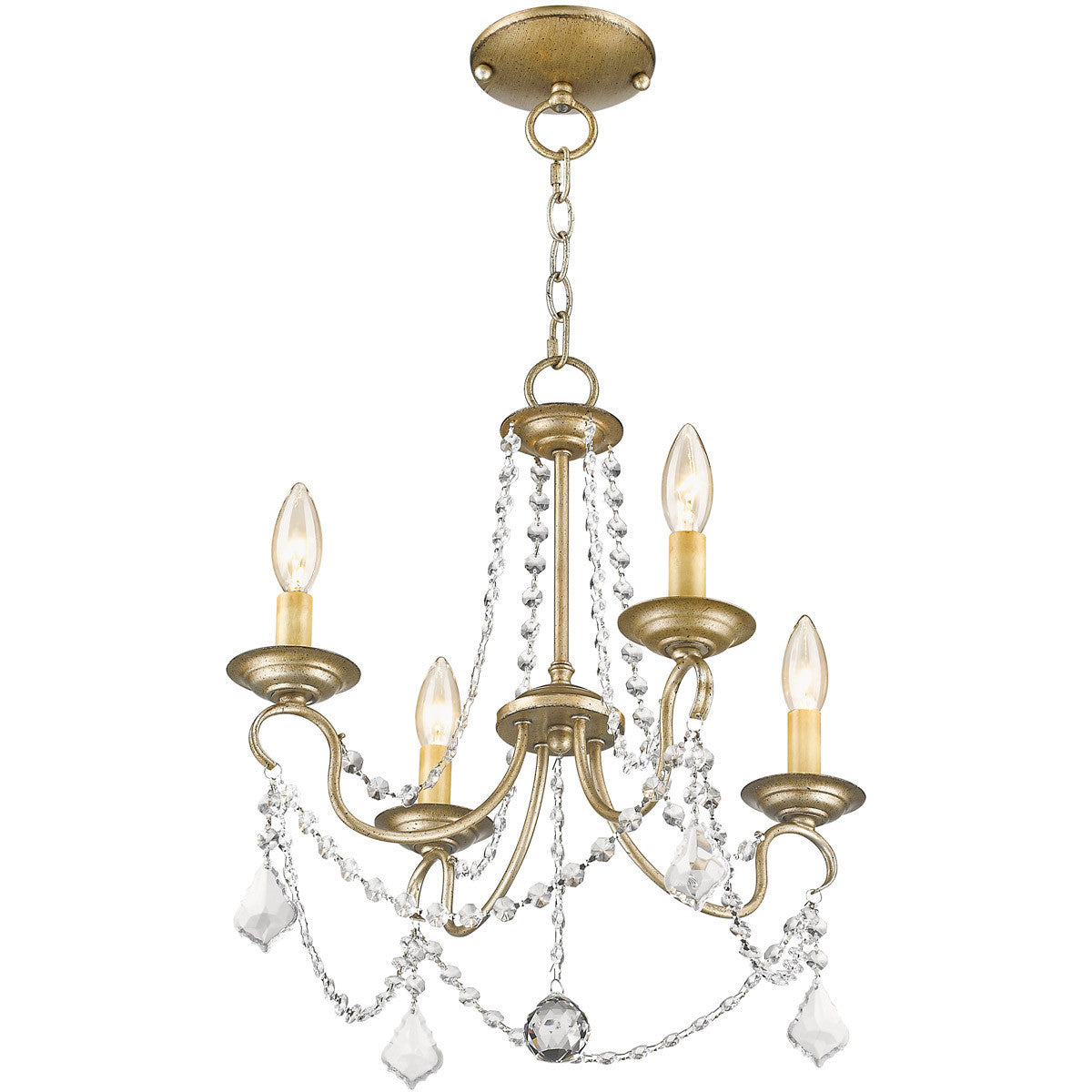 Livex Lighting Pennington Collection 4 Light ASL Chain Hang/Ceiling Mount in Hand Painted Antique Silver Leaf 6514-73