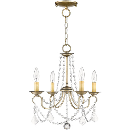 Livex Lighting Pennington Collection 4 Light ASL Chain Hang/Ceiling Mount in Hand Painted Antique Silver Leaf 6514-73